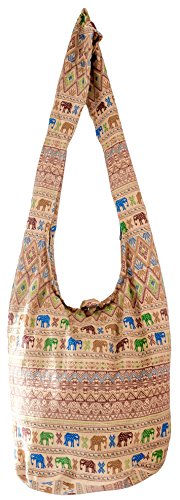 CCcollections Sling Bag Baumwolle – Große Boho Hippie Hobo Handtasche – 40 Drucke – Unisex Umhängetasche (Aztek Beige) von CCcollections