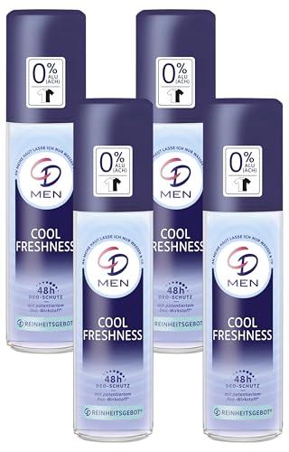 CD MEN Deo Zerstäuber 'Cool Freshness', 75 ml, Deodorant ohne Aluminiumsalze, frischer Duft, 24 h langanhaltender Schutz, für empfindliche Haut geeignet, vegane Körperpflege (Packung mit 4) von CD