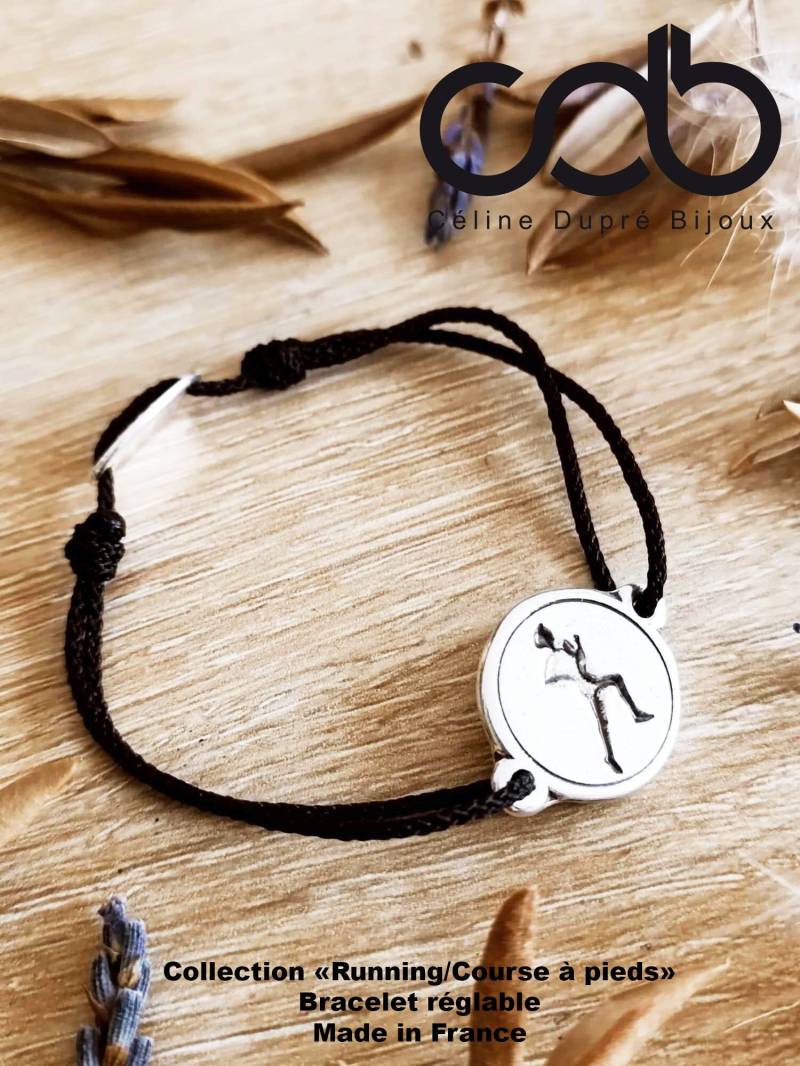 Armband „Laufen/Fußrennen" - Ø18 Mm Zinn Mit 925Er Silberoberfläche Verstellbare Kordel Ihrer Wahl von CDBFRANCE