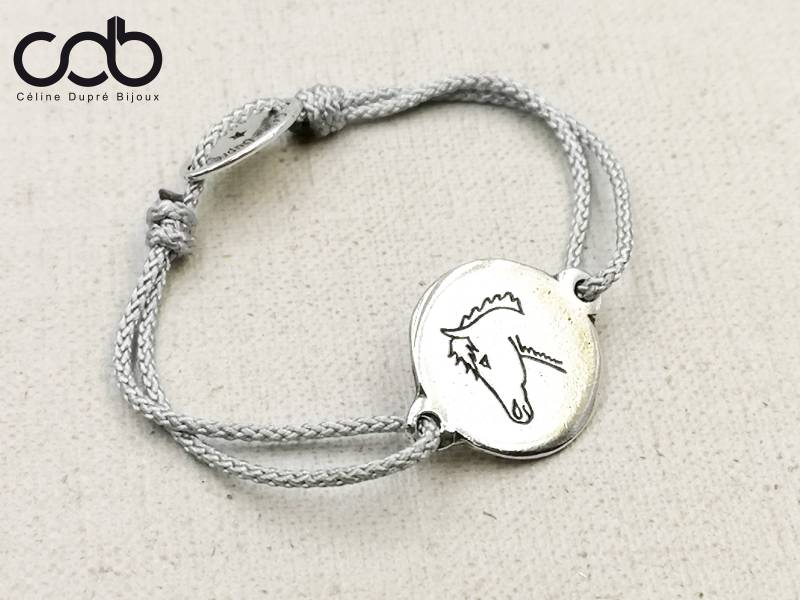 Armband „Pferd" in Silberausführung 925 - Ø19 Mm Kordelfarbe Nach Wahl von CDBFRANCE