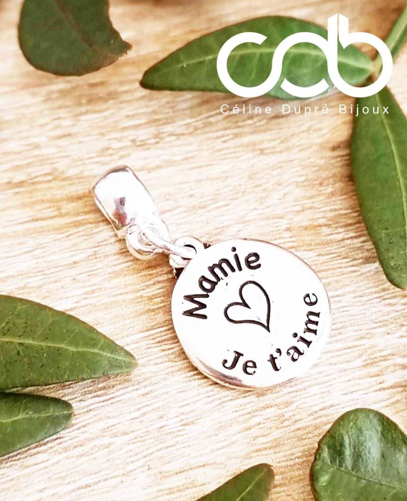 Charms "Mamie" 925 Silber Finish - Ø18mm Text Ihrer Wahl von CDBFRANCE