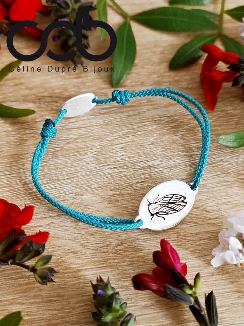 Cigale-Armband - Oval 18 X 25 Mm 925Er-Silber-Finish Kordelfarbe Nach Wahl von CDBFRANCE