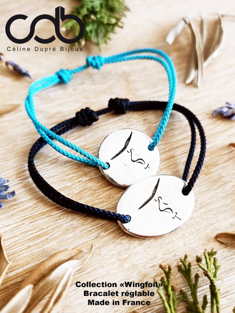 Flügelblatt-Armband - Oval 18 X 25 Mm Verstellbares Zinn-Finish Aus 925Er Silber Kordelfarbe Nach Wahl von CDBFRANCE