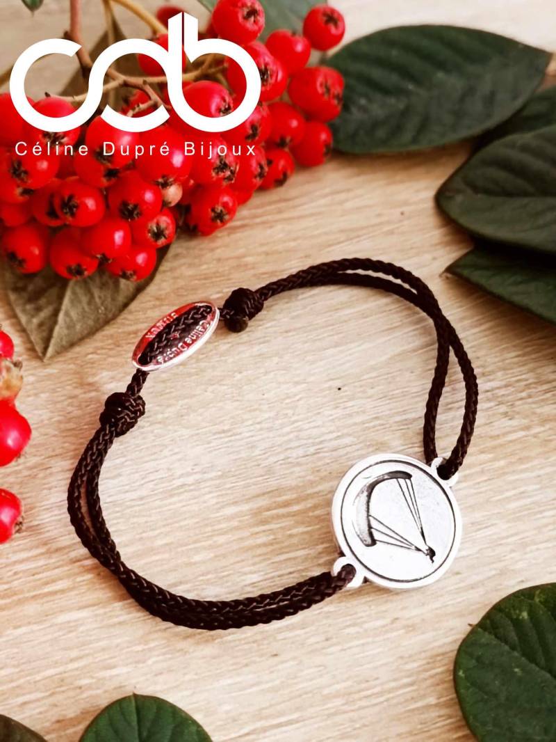 Paragliding-Armband - Ø18 Mm Aus Zinn Mit 925Er Silber-Finish Auswahl An Kordelfarbe Und -Größe von CDBFRANCE