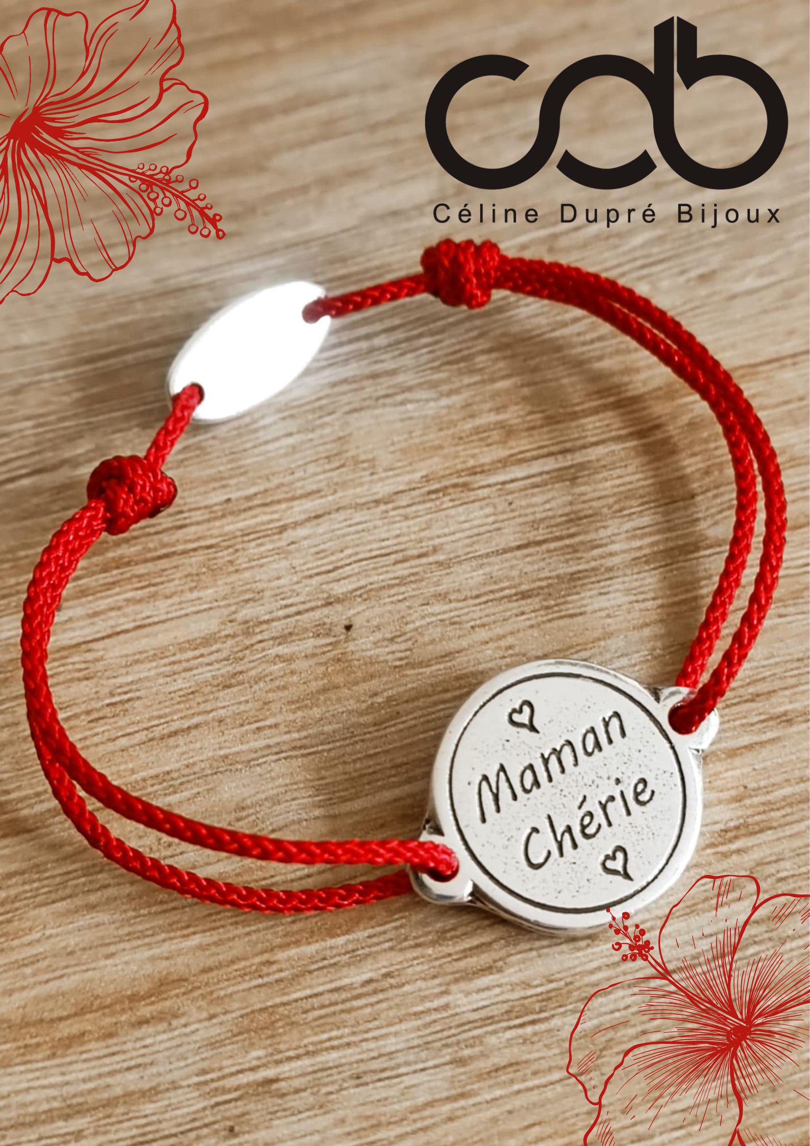Verstellbares Armband "Maman Chérie" 925 Silber Finish - Ø18mm Geflochtene Kordel Ihrer Wahl von CDBFRANCE