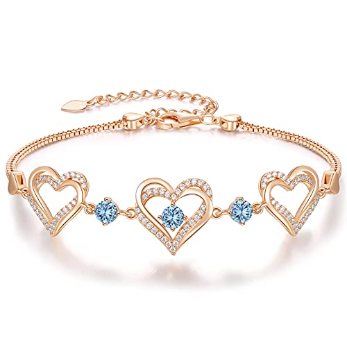 CDE Armband Damen 925 Sterling Silber Herz Rosegold Geschenk für Sie Geburtsstein Armbänder Frauen Schmuck Weihnachten Valentinstag Geburtstags Muttertags Hochzeits Jubiläums von CDE