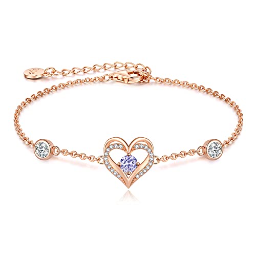 CDE Armband Damen 925 Sterling Silber Herz Rosegold Geschenk für Sie Geburtsstein Armbänder Frauen Schmuck Weihnachten Valentinstag Geburtstags Muttertags Hochzeits Jubiläums von CDE