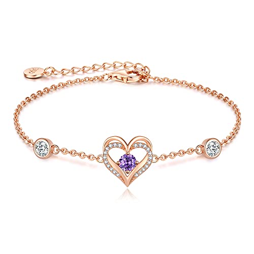 CDE Armband Damen 925 Sterling Silber Herz Rosegold Geschenk für Sie Geburtsstein Armbänder Frauen Schmuck Weihnachten Valentinstag Geburtstags Muttertags Hochzeits Jubiläums von CDE