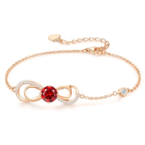 CDE Armband Damen Infinity Herz Geburtsstein Armkette Damen Ziconia Unendlichkeit Armbänder Verstellbare Schmuck Muttertag Geburtstag Weihnachten Valentinstag Geschenke für Frauen (Rosegold-01&07) von CDE