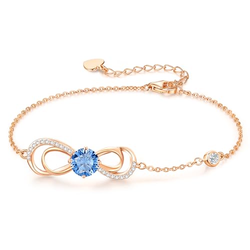 CDE Armband Damen Infinity Herz Geburtsstein Armkette Damen Ziconia Unendlichkeit Armbänder Verstellbare Schmuck Muttertag Geburtstag Weihnachten Valentinstag Geschenke für Frauen (Rosegold-03) von CDE