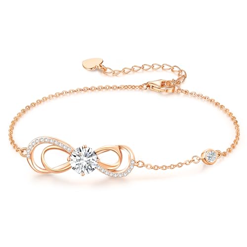CDE Armband Damen Infinity Herz Geburtsstein Armkette Damen Ziconia Unendlichkeit Armbänder Verstellbare Schmuck Muttertag Geburtstag Weihnachten Valentinstag Geschenke für Frauen (Rosegold-04) von CDE