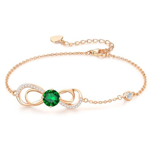 CDE Armband Damen Infinity Herz Geburtsstein Armkette Damen Ziconia Unendlichkeit Armbänder Verstellbare Schmuck Muttertag Geburtstag Weihnachten Valentinstag Geschenke für Frauen (Rosegold-05) von CDE