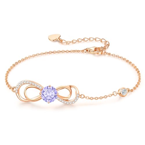 CDE Armband Damen Infinity Herz Geburtsstein Armkette Damen Ziconia Unendlichkeit Armbänder Verstellbare Schmuck Muttertag Geburtstag Weihnachten Valentinstag Geschenke für Frauen (Rosegold-06) von CDE