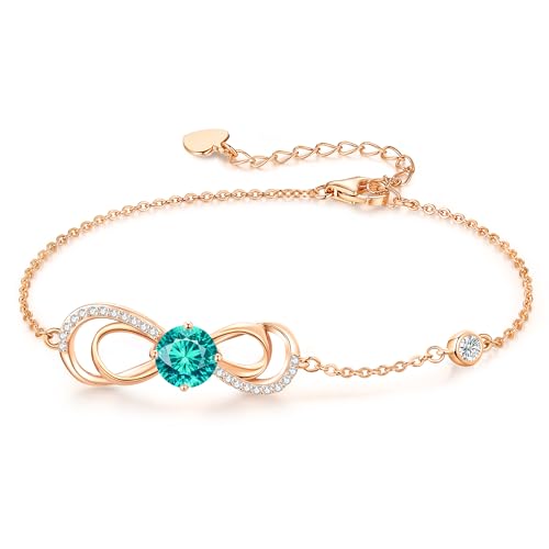 CDE Armband Damen Infinity Herz Geburtsstein Armkette Damen Ziconia Unendlichkeit Armbänder Verstellbare Schmuck Muttertag Geburtstag Weihnachten Valentinstag Geschenke für Frauen (Rosegold-12) von CDE