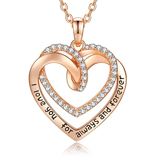 CDE Damen Halskette 925 Sterling Sliver Elegante Doppel Herz Anhänger Kette Damen Schmuck in Roségold, Geschenke für Weihnachten Muttertag Geburtstag Valentinstag, Schmuck für Frau Mutter Freundin von CDE