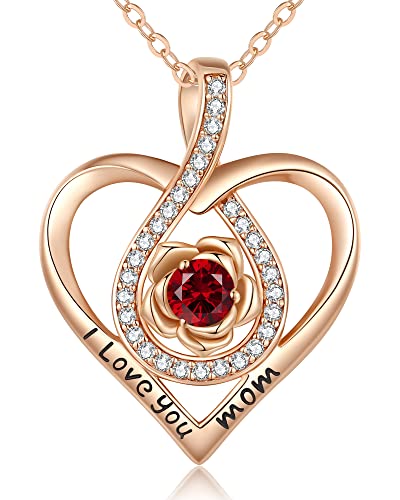 CDE EternalRose Halskette 925 Sterling Silber Schmuck Birthstone Kette Damen Herzkette Geburtsstein Herz Anhänger Weihnachten Valentinstag Hochzeit Jubiläum Geburtstag Freundin von CDE