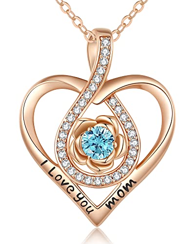 CDE EternalRose Halskette 925 Sterling Silber Schmuck Birthstone Kette Damen Herzkette Geburtsstein Herz Anhänger Weihnachten Valentinstag Hochzeit Jubiläum Geburtstag Freundin von CDE