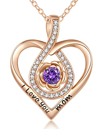 CDE EternalRose Halskette 925 Sterling Silber Schmuck Birthstone Kette Damen Herzkette Geburtsstein Herz Anhänger Weihnachten Valentinstag Hochzeit Jubiläum Geburtstag Freundin von CDE