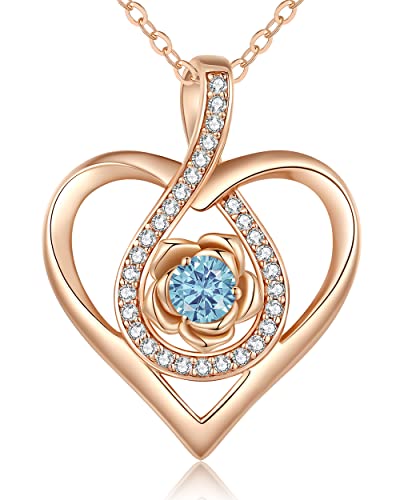 CDE EternalRose Halskette 925 Sterling Silber Schmuck Birthstone Kette Damen Herzkette Geburtsstein Herz Anhänger Weihnachten Valentinstag Hochzeit Jubiläum Geburtstag Freundin (Roségold-03-März) von CDE