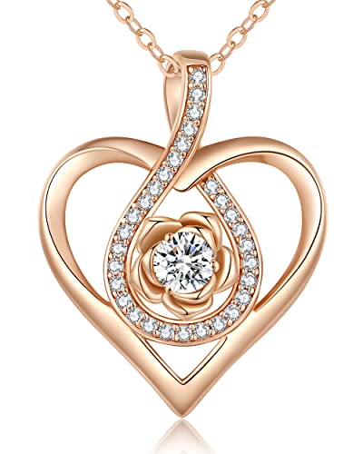 CDE EternalRose Halskette 925 Sterling Silber Schmuck Birthstone Kette Damen Herzkette Geburtsstein Herz Anhänger Weihnachten Valentinstag Hochzeit Jubiläum Geburtstag Freundin (Roségold-04-April) von CDE