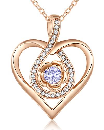 CDE EternalRose Halskette 925 Sterling Silber Schmuck Birthstone Kette Damen Herzkette Geburtsstein Herz Anhänger Weihnachten Valentinstag Hochzeit Jubiläum Geburtstag Freundin (Roségold-06-Juni) von CDE