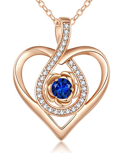 CDE EternalRose Halskette 925 Sterling Silber Schmuck Birthstone Kette Damen Herzkette Geburtsstein Herz Anhänger Weihnachten Valentinstag Hochzeit Jubiläum Geburtstag Freundin (Roségold-09-September) von CDE