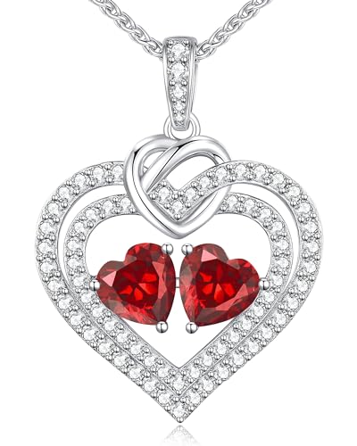 CDE Kette Damen Sterling Silber 925 Funkelnde Doppel Herz Geburtsstein Halsketten Valentinstag Geschenke für Sie mit Anhänger Schmuck Muttertag Geburtstag Weihnachten für Frauen Freundin Mama von CDE