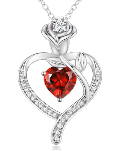 CDE Halskette Damen Rosegold Herz Kette Sterling Silber 925 Geburtsstein Geschenke für Frauen mit Anhänger Schmuck Geburtstag Weihnachten Valentinstag Muttertag Mama (Silber-01&07-Jan&Juli) von CDE