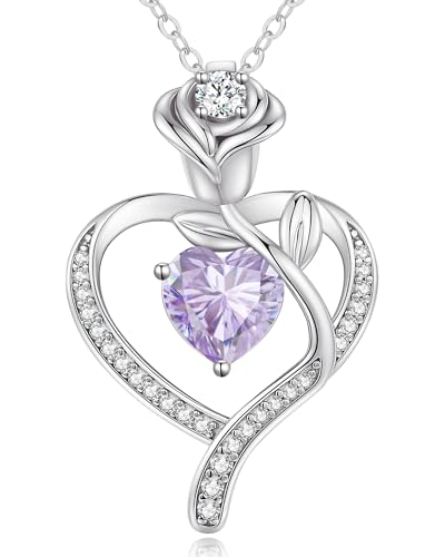 CDE Halskette Damen Rosegold Herz Kette Sterling Silber 925 Geburtsstein Geschenke für Frauen mit Anhänger Schmuck Geburtstag Weihnachten Valentinstag Muttertag Mama (Silber-06-Juni) von CDE