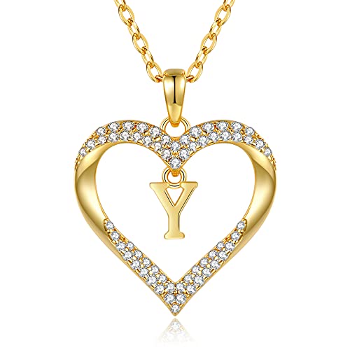 CDE Kette Damen 18K 925 Sterling Silber Halskette Geschenk für Sie Initiale Herz Anhänger Buchstabenkette für Damen A-Z Kette Valentinstag Weihnachten Schmuck Frauen Freundin Teenager von CDE