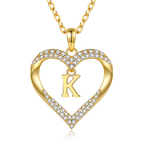 CDE Kette Damen 18K 925 Sterling Silber Halskette Geschenk für Sie Initiale Herz Anhänger Buchstabenkette für Damen A-Z Kette Valentinstag Weihnachten Schmuck Frauen Freundin Teenager von CDE