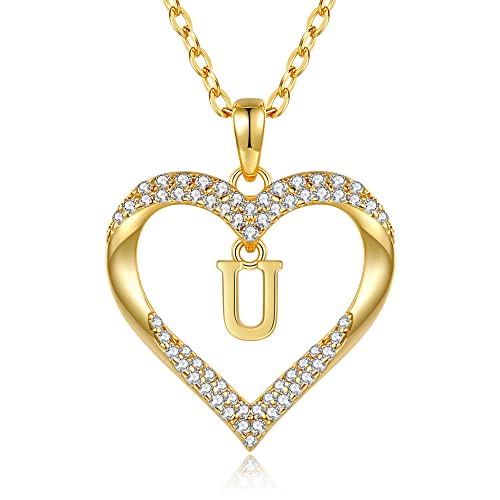 CDE Kette Damen 18K 925 Sterling Silber Halskette Geschenk für Sie Initiale Herz Anhänger Buchstabenkette für Damen A-Z Kette Valentinstag Weihnachten Schmuck Frauen Freundin Teenager von CDE