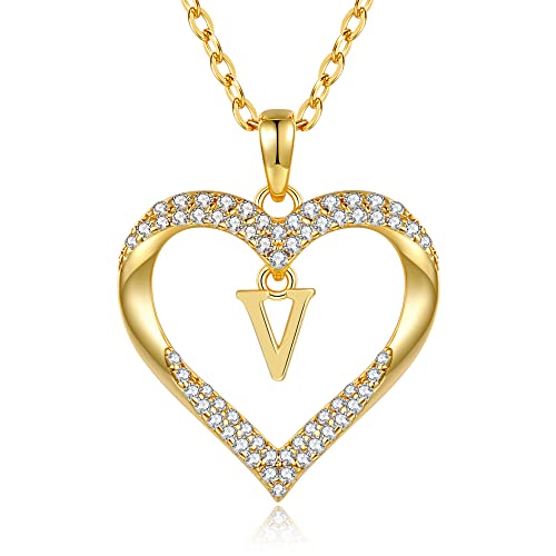 CDE Kette Damen 18K 925 Sterling Silber Halskette Geschenk für Sie Initiale Herz Anhänger Buchstabenkette für Damen A-Z Kette Valentinstag Weihnachten Schmuck Frauen Freundin Teenager von CDE