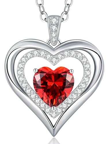 CDE Kette Damen 925 Sterling Silber Forever Love Herz Geburtsstein Anhänger Halskette Weihnachten Valentinstag Muttertags Geschenk Hochzeit Jubiläum Geburtstag Frau Freundin Mama (Whitegold-01&07) von CDE