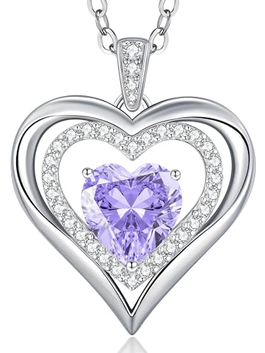 CDE Kette Damen 925 Sterling Silber Forever Love Herz Geburtsstein Anhänger Halskette Weihnachten Valentinstag Muttertags Geschenk Hochzeit Jubiläum Geburtstag Frau Freundin Mama (Whitegold-06-Juni) von CDE