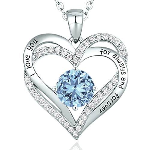 CDE Kette Damen 925 Sterling Silber Rosegold Geschenk für Sie Valentinstag Forever Love Herz Geburtsstein Anhänger Halskette für Frauen Schmuck Geburtstags Freundin Weihnachten Muttertags von CDE