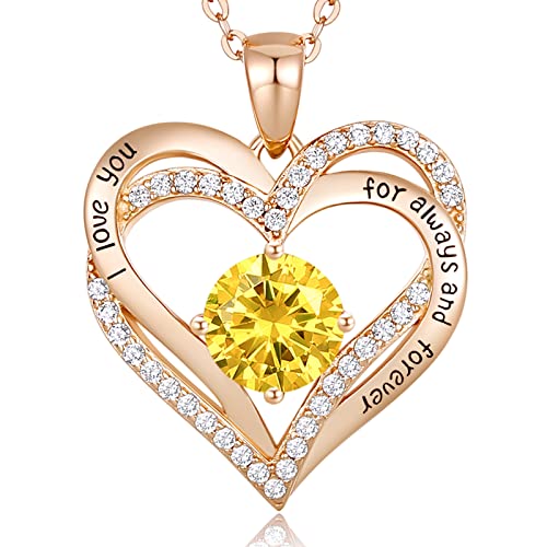 CDE Kette Damen 925 Sterling Silber Rosegold Geschenk für Sie Valentinstag Forever Love Herz Geburtsstein Anhänger Halskette für Frauen Schmuck Geburtstags Freundin Weihnachten Muttertags von CDE