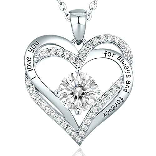 CDE Kette Damen 925 Sterling Silber Rosegold Geschenk für Sie Valentinstag Forever Love Herz Geburtsstein Anhänger Halskette für Frauen Schmuck Geburtstags Freundin Weihnachten Muttertags von CDE