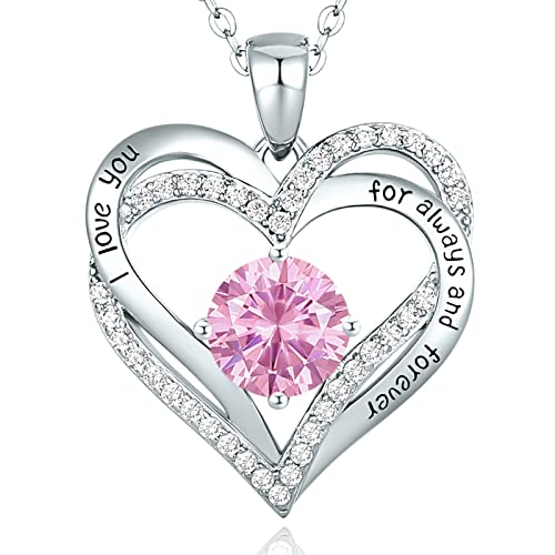 CDE Kette Damen 925 Sterling Silber Rosegold Geschenk für Sie Valentinstag Forever Love Herz Geburtsstein Anhänger Halskette für Frauen Schmuck Geburtstags Freundin Weihnachten Muttertags von CDE