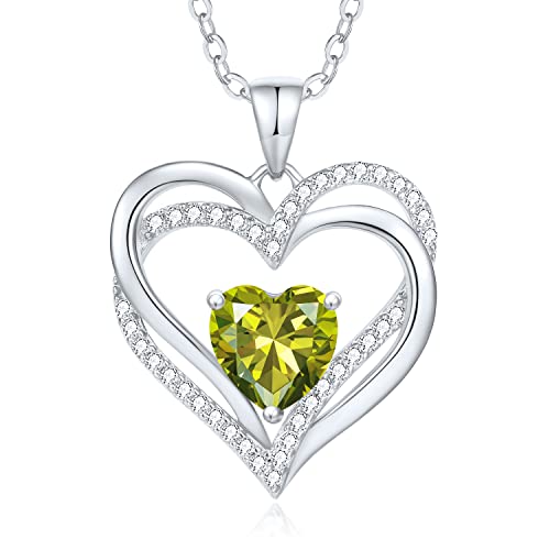 CDE Kette Damen Herzkette 925 Sterling Silber Geburtsstein Halsketten Schmuck Herz Anhänger Weihnachten Valentinstag Muttertags Geschenk Hochzeit Jubiläum Geburtstag Frau Freundin Mama von CDE