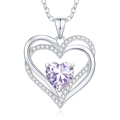 CDE Kette Damen Herzkette 925 Sterling Silber Geburtsstein Halsketten Schmuck Herz Anhänger Weihnachten Valentinstag Muttertags Geschenk Hochzeit Jubiläum Geburtstag Frau Freundin Mama von CDE