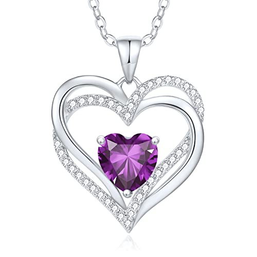 CDE Kette Damen Herzkette 925 Sterling Silber Geburtsstein Halsketten Schmuck Herz Anhänger Weihnachten Valentinstag Muttertags Geschenk Hochzeit Jubiläum Geburtstag Frau Freundin Mama von CDE