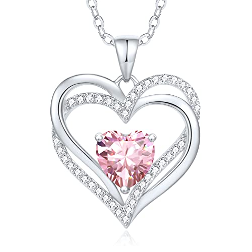 CDE Kette Damen Herzkette 925 Sterling Silber Geburtsstein Halsketten Schmuck Herz Anhänger Weihnachten Valentinstag Muttertags Geschenk Hochzeit Jubiläum Geburtstag Frau Freundin Mama von CDE