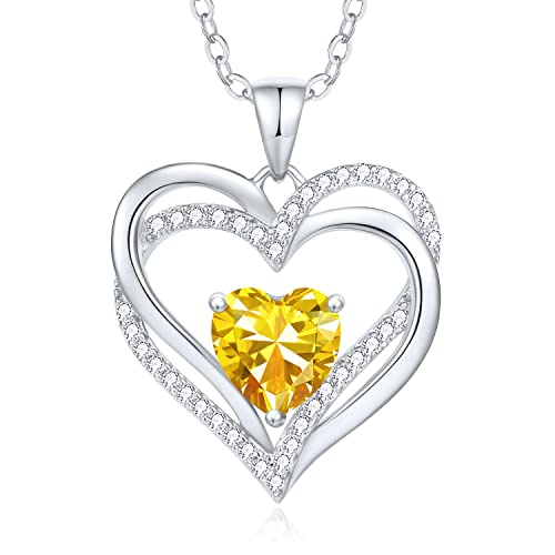 CDE Kette Damen Herzkette 925 Sterling Silber Geburtsstein Halsketten Schmuck Herz Anhänger Weihnachten Valentinstag Muttertags Geschenk Hochzeit Jubiläum Geburtstag Frau Freundin Mama von CDE