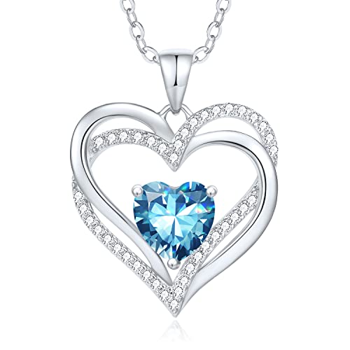 CDE Kette Damen Herzkette 925 Sterling Silber Geburtsstein Halsketten Schmuck Herz Anhänger Weihnachten Valentinstag Muttertags Geschenk Hochzeit Jubiläum Geburtstag Frau Freundin Mama von CDE