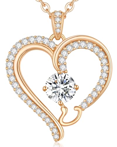 CDE Kette Damen Herz Rosegold Halskette für frauen Anhänger Buchstabenkette A-Z Personalisiert Kette Geschenk mit Anhänger Schmuck Geburtstag Weihnachten Valentinstag Muttertag (U) von CDE