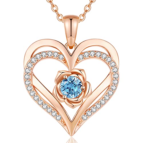 CDE Kette Damen Rosegold Herz Halskette Sterling Silber 925 Geburtsstein Halsketten für Frauen mit Anhänger Schmuck Valentinstag Geschenke für Sie Muttertag Geburtstag Weihnachten für Frauen Mama von CDE