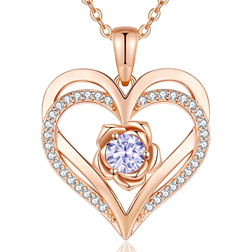 CDE Kette Damen Rosegold Herz Halskette Sterling Silber 925 Geburtsstein Halsketten für Frauen mit Anhänger Schmuck Valentinstag Geschenke für Sie Muttertag Geburtstag Weihnachten für Frauen Mama von CDE