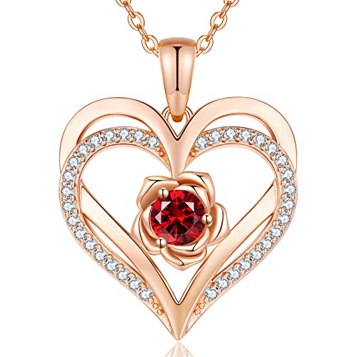 CDE Kette Damen Rosegold Herz Halskette Sterling Silber 925 Geburtsstein Halsketten für Frauen mit Anhänger Schmuck Valentinstag Geschenke für Sie Muttertag Geburtstag Weihnachten für Frauen Mama von CDE