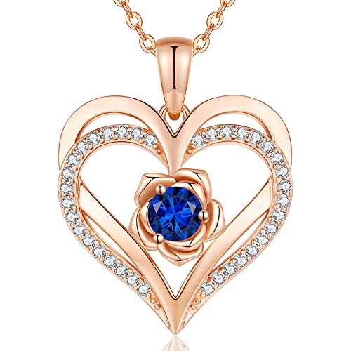 CDE Kette Damen Rosegold Herz Halskette Sterling Silber 925 Geburtsstein Halsketten für Frauen mit Anhänger Schmuck Valentinstag Geschenke für Sie Muttertag Geburtstag Weihnachten für Frauen Mama von CDE